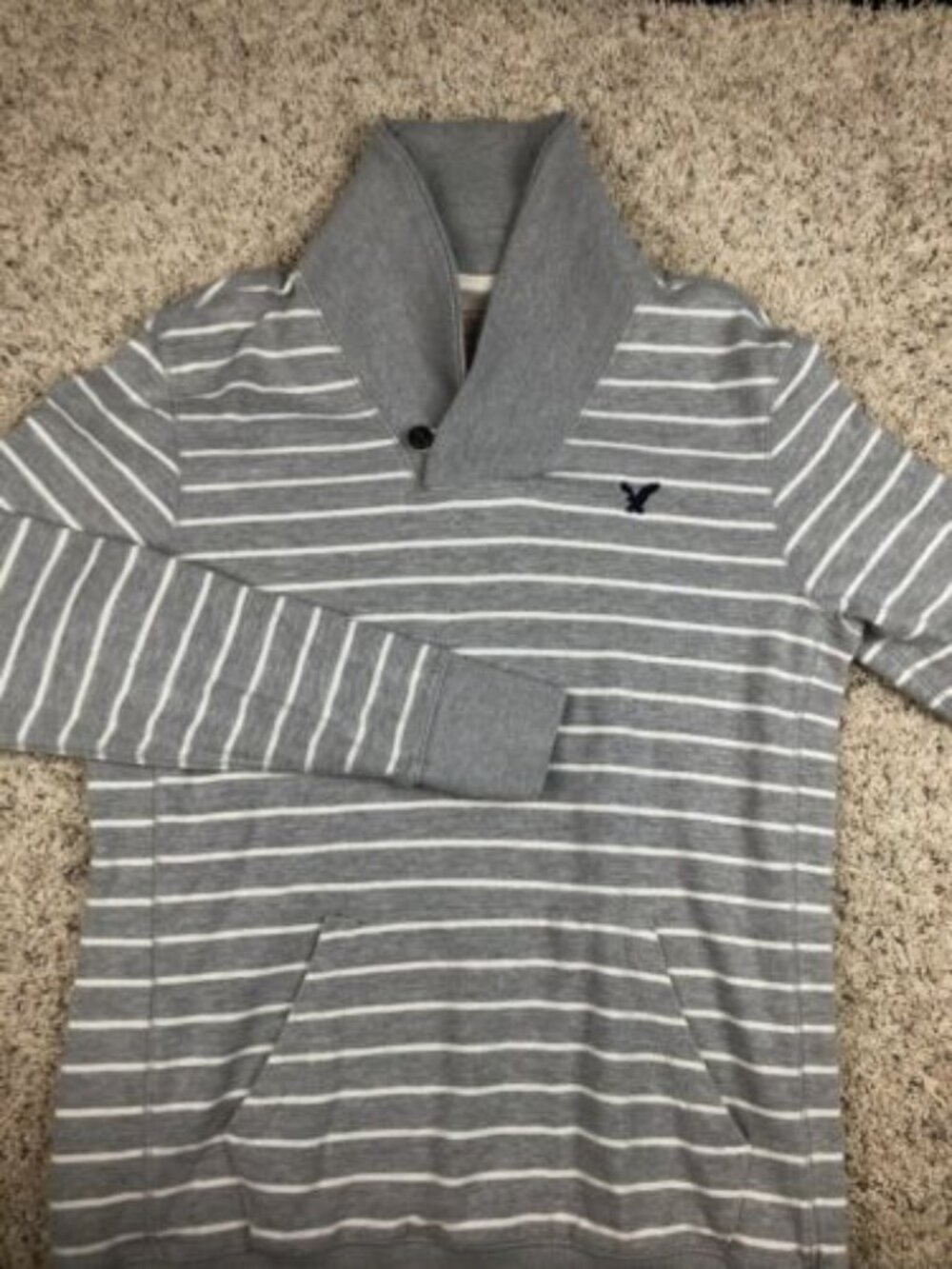 American Eagle Mens Medium Gray Striped Vintage Classic Fit Long Sleeve Sweater